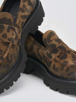 Mocassini tacco 2cm camoscio multicolor