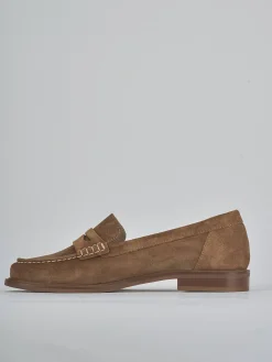 Mocassini tacco 1cm camoscio marrone