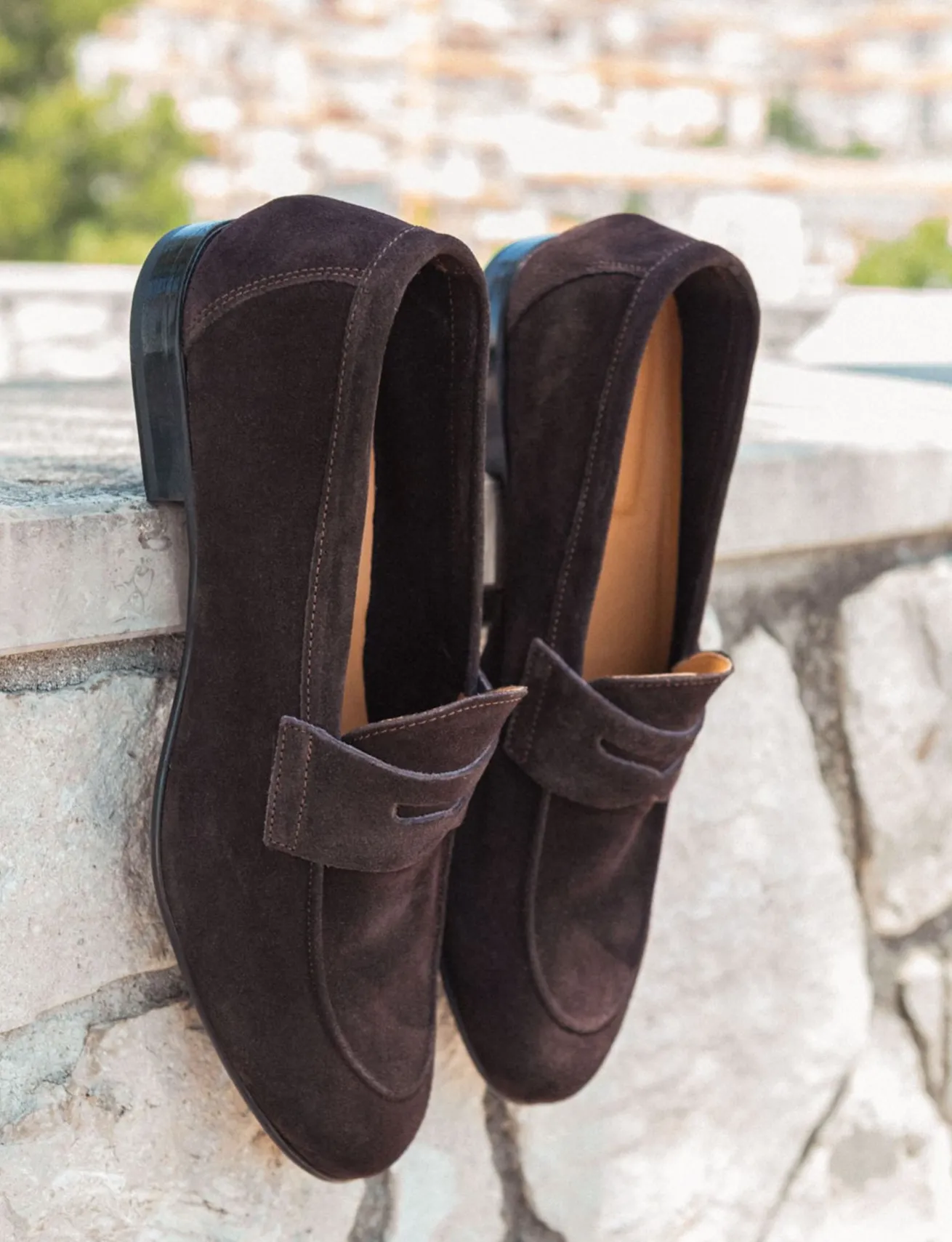 Mocassini tacco 1cm camoscio testa