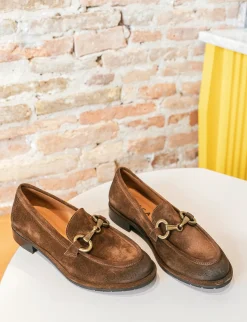 Mocassini tacco 1cm camoscio marrone