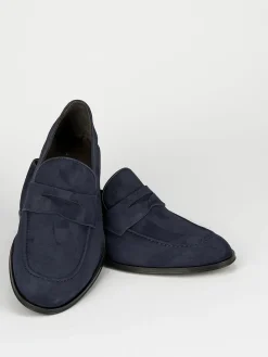 Mocassini tacco 1cm camoscio blu