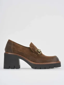 Mocassini tacco 6cm camoscio marrone