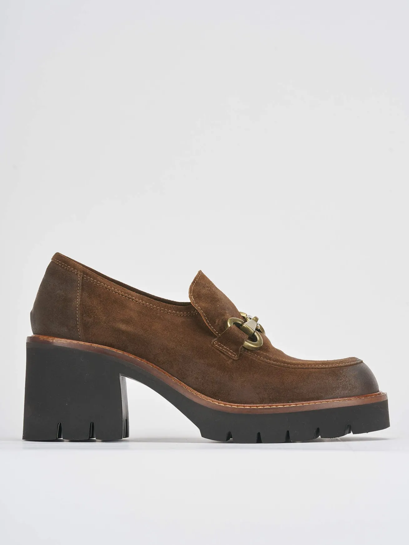 Mocassini tacco 6cm camoscio marrone