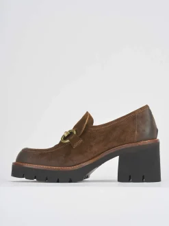 Mocassini tacco 6cm camoscio marrone