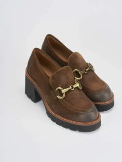 Mocassini tacco 6cm camoscio marrone