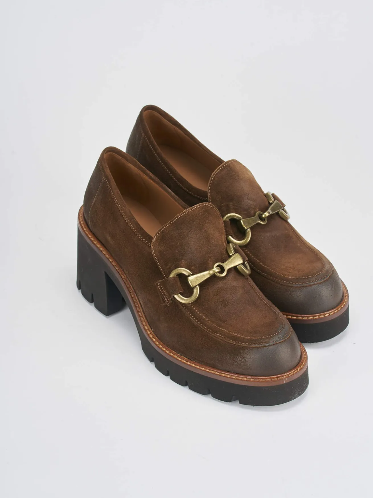 Mocassini tacco 6cm camoscio marrone