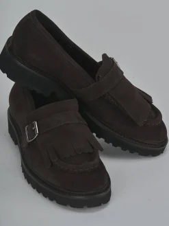 Mocassini tacco 2cm camoscio testa