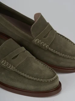 Mocassini tacco 2cm camoscio verde