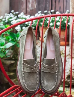 Mocassini tacco 2cm camoscio verde