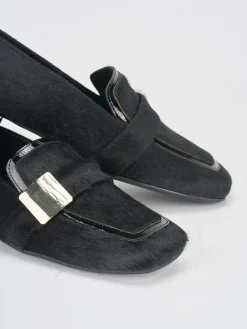 Mocassini tacco 1cm cavallino nero