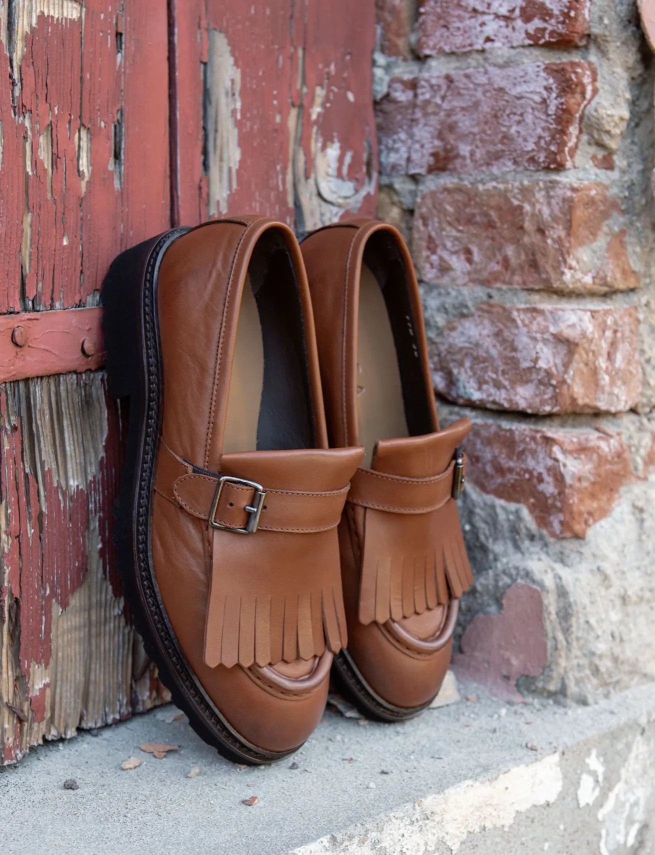 Mocassini tacco 2cm pelle marrone