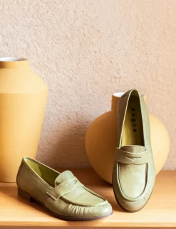 Mocassini tacco 1cm pelle verde