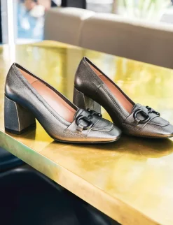 Mocassini tacco 8cm pelle argento