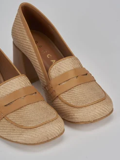 Mocassini tacco 7cm pelle marrone