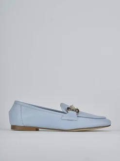 Mocassini tacco 1cm pelle azzurro