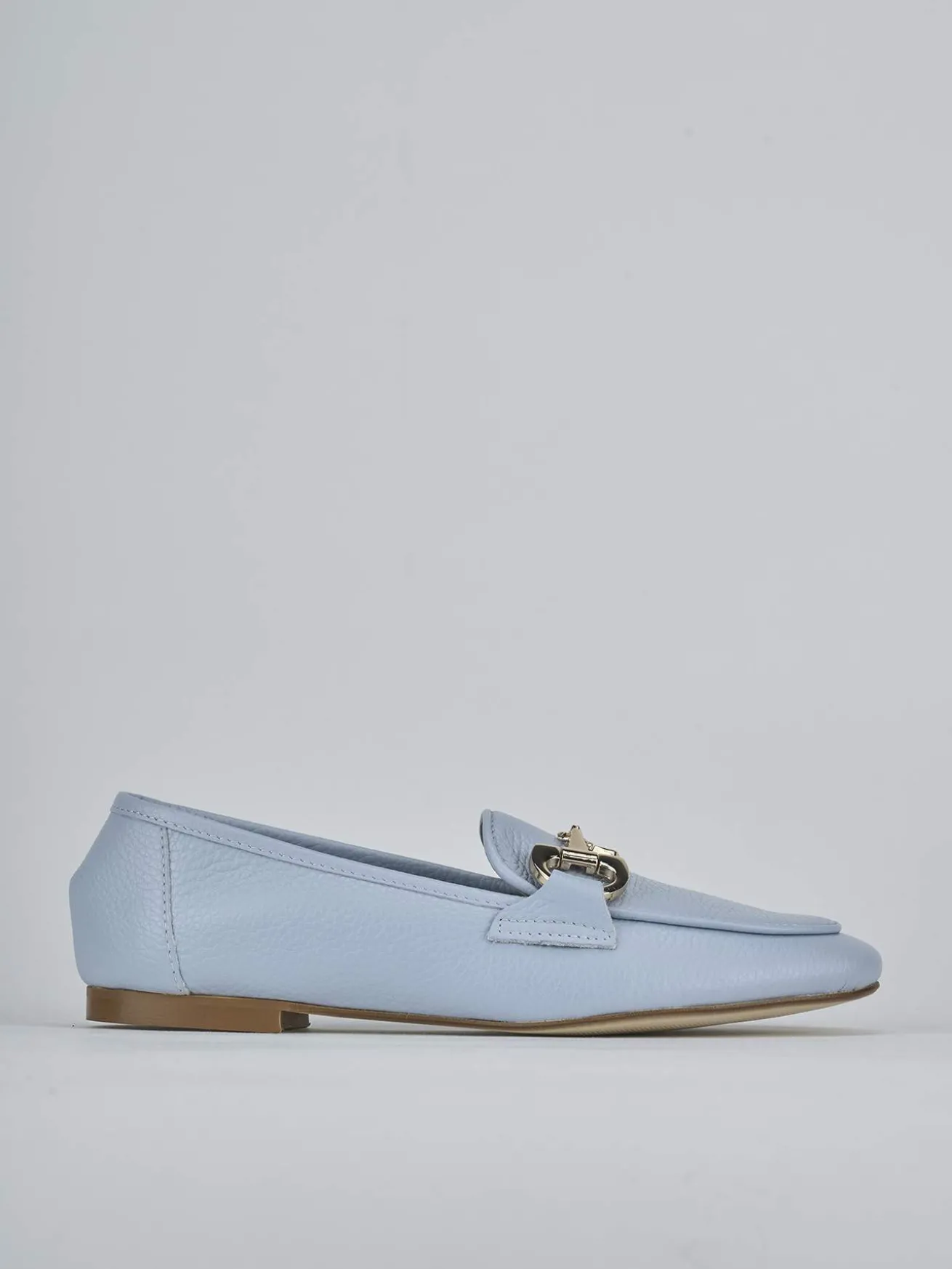 Mocassini tacco 1cm pelle azzurro