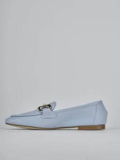 Mocassini tacco 1cm pelle azzurro