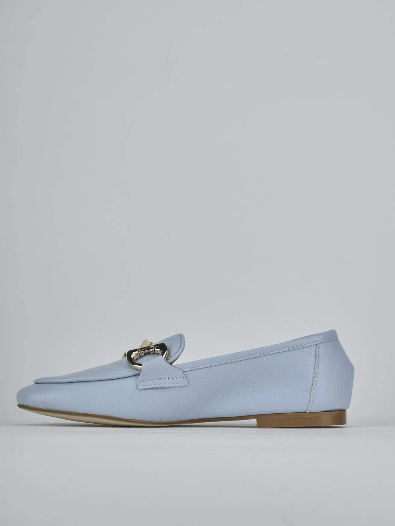 Mocassini tacco 1cm pelle azzurro