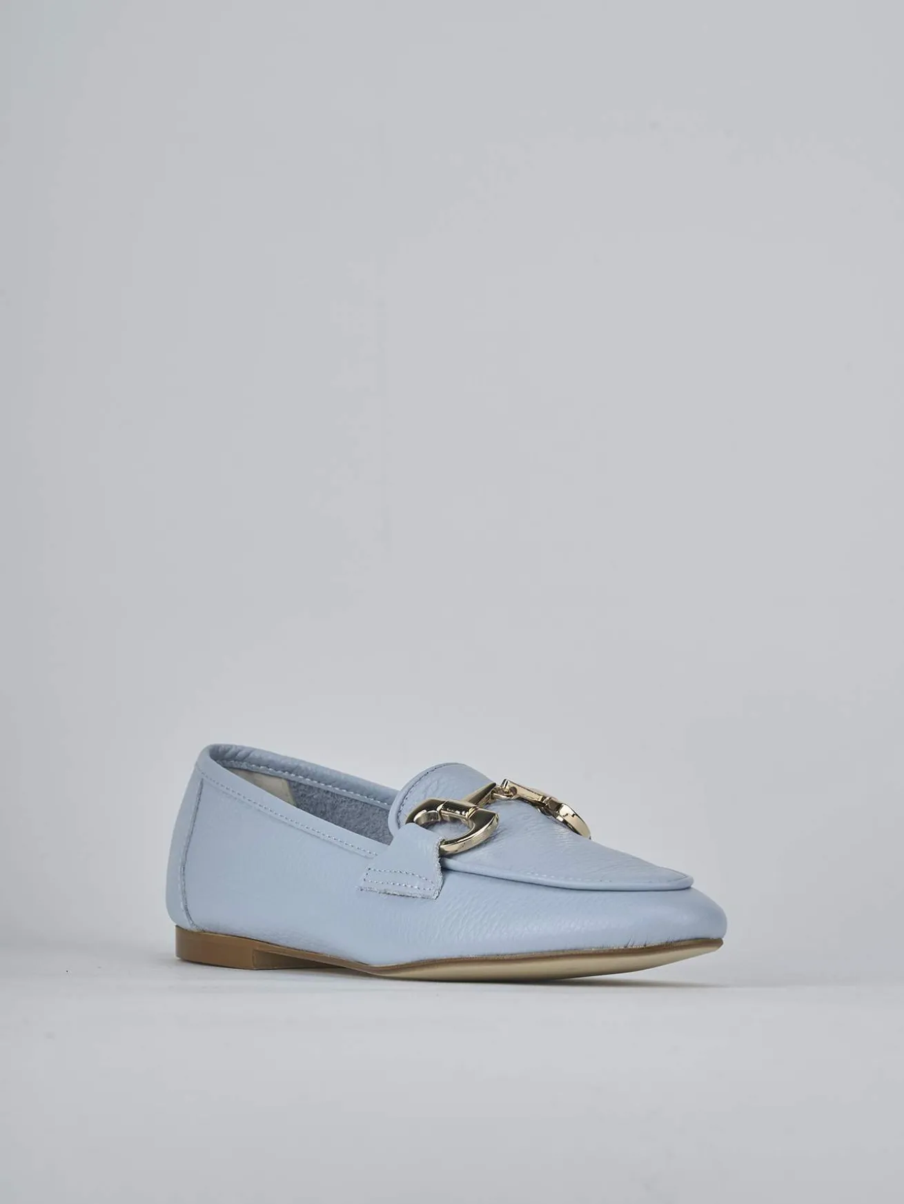 Mocassini tacco 1cm pelle azzurro