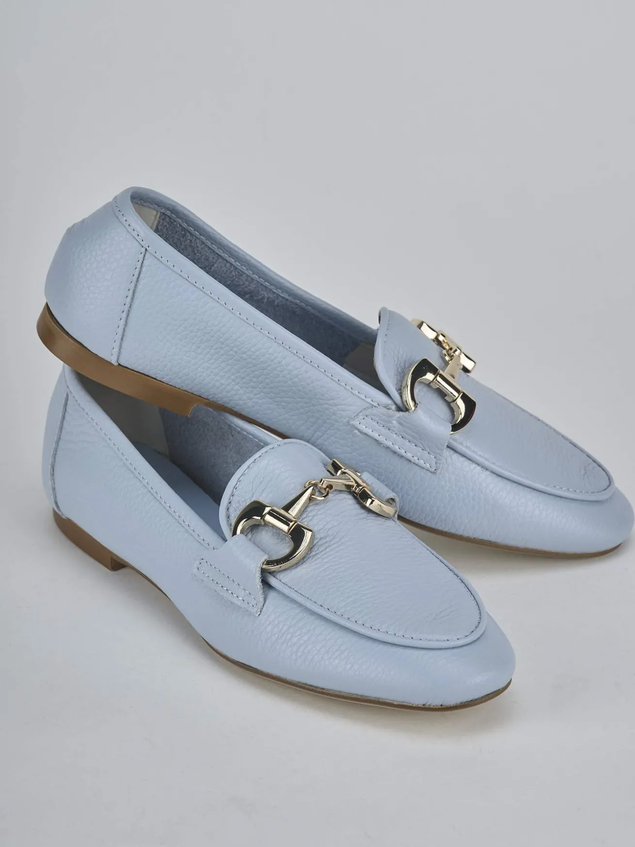 Mocassini tacco 1cm pelle azzurro