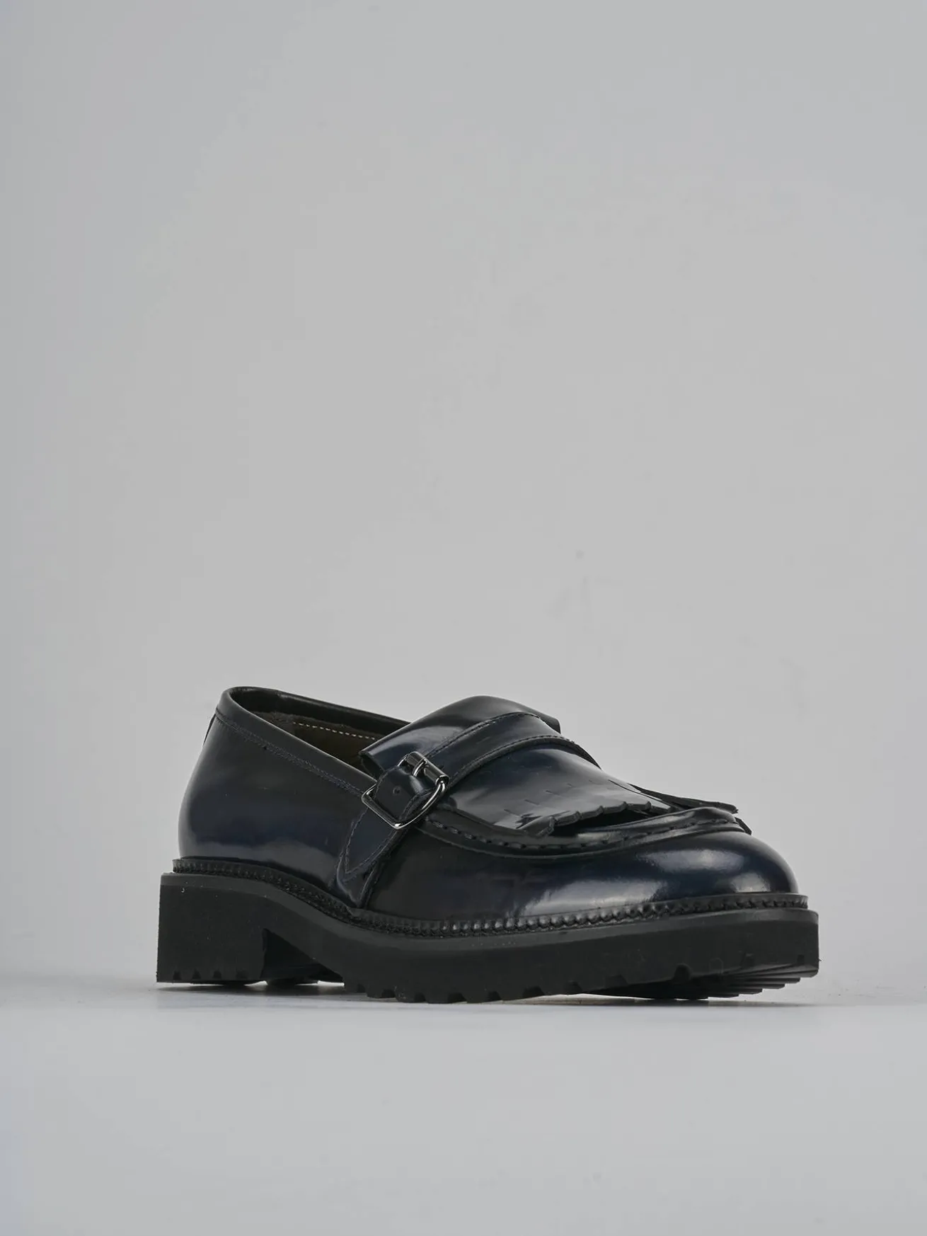 Mocassini tacco 2cm pelle blu