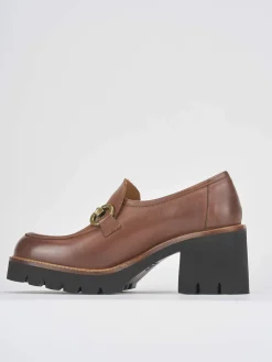 Mocassini tacco 6cm pelle marrone