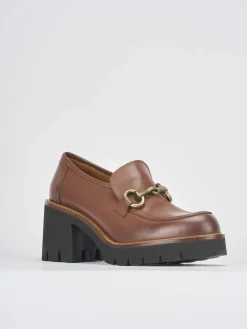 Mocassini tacco 6cm pelle marrone