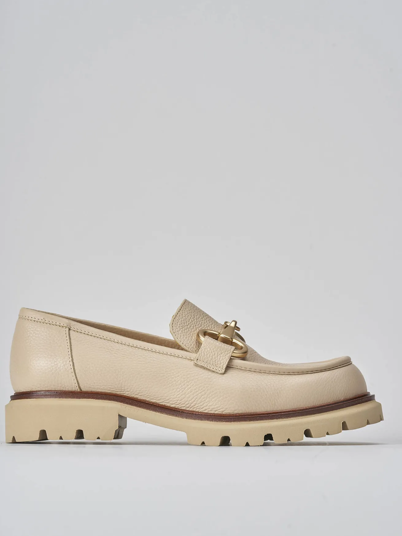 Mocassini tacco 2cm pelle marrone