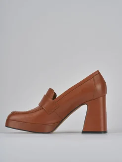 Mocassini tacco 8cm pelle marrone