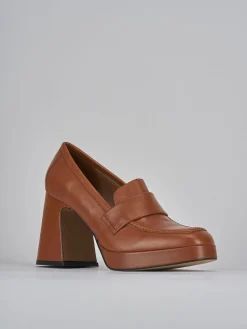 Mocassini tacco 8cm pelle marrone