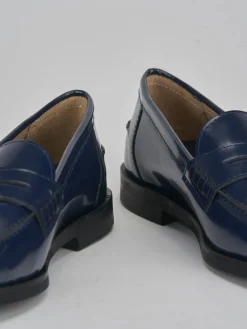 Mocassini tacco 1cm pelle blu