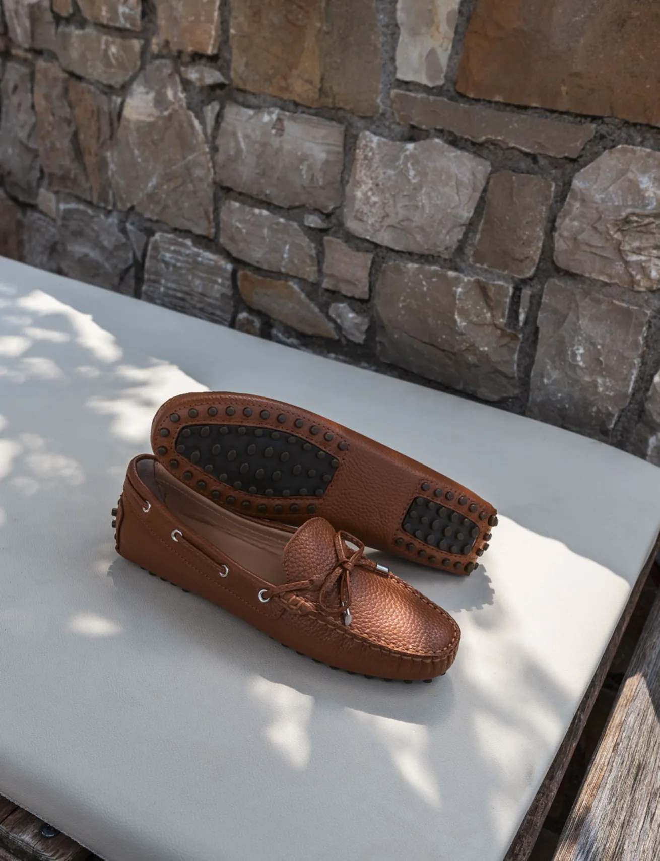 Mocassini tacco 1cm pelle marrone