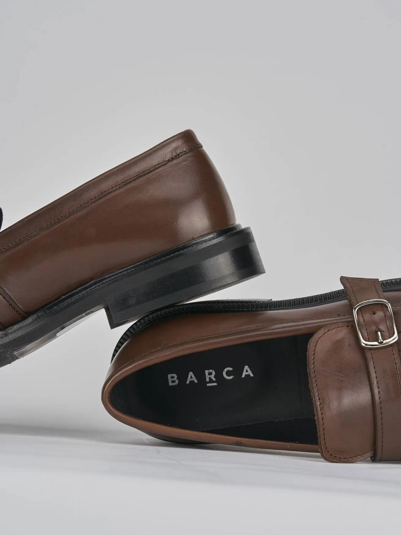 Mocassini tacco 1cm pelle marrone