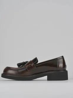 Mocassini tacco 3cm pelle marrone