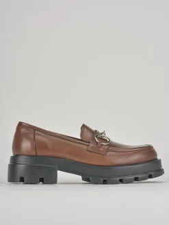 Mocassini tacco 3cm pelle marrone