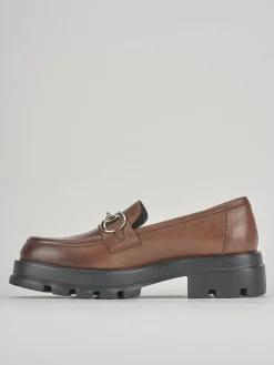 Mocassini tacco 3cm pelle marrone