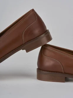 Mocassini tacco 1cm pelle marrone