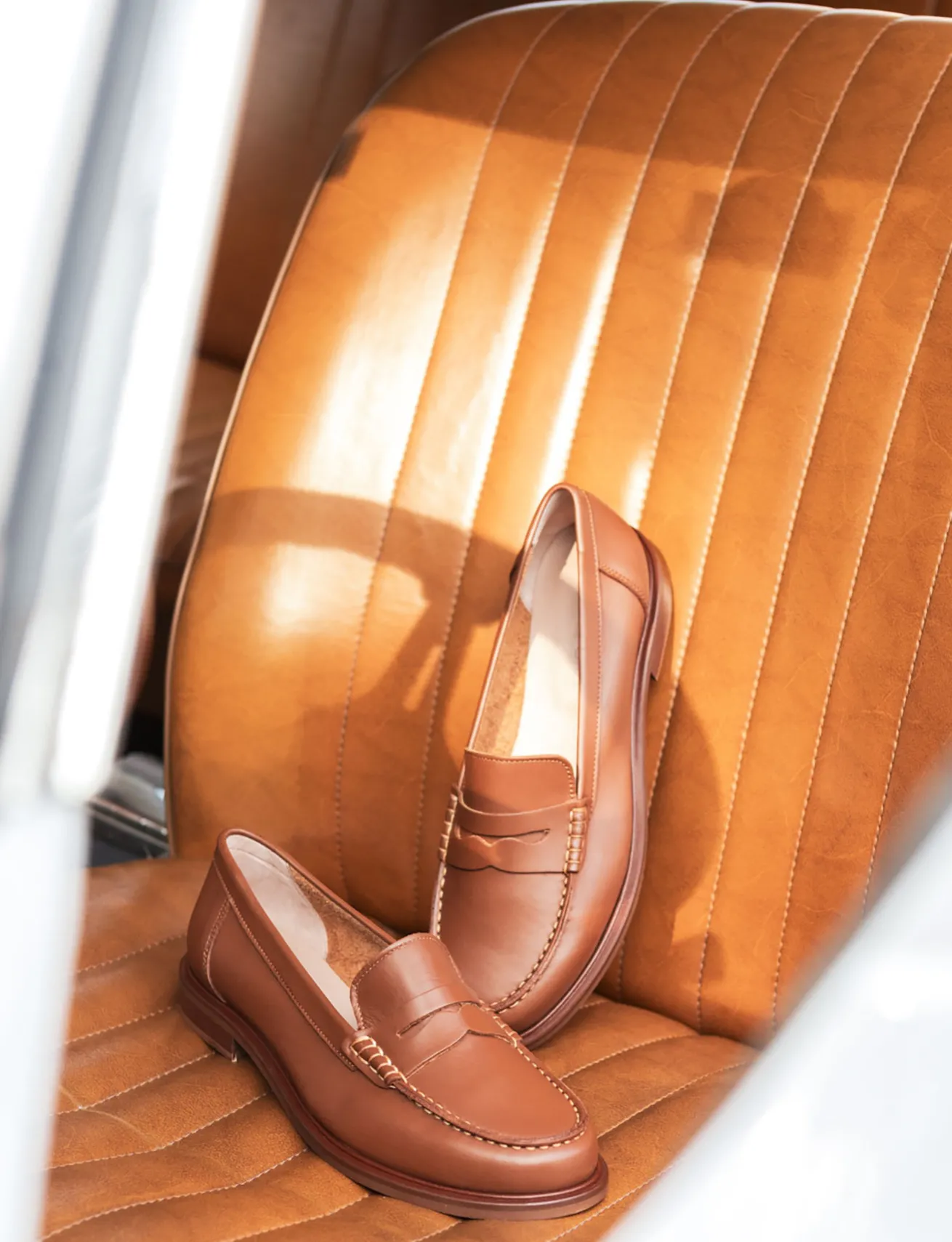 Mocassini tacco 2cm pelle marrone