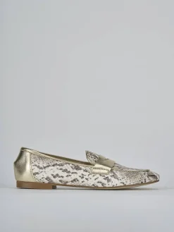 Mocassini tacco 1cm pitone oro