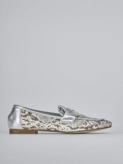 Mocassini tacco 1cm pitone argento