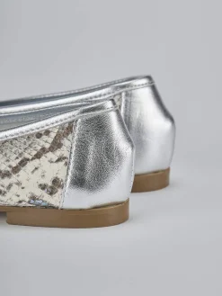 Mocassini tacco 1cm pitone argento