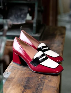 Mocassini tacco 6cm vernice bordo'