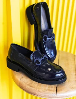 Mocassini tacco 3cm vernice blu