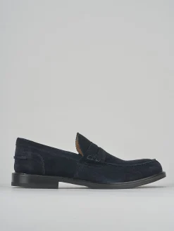 Mocassino tacco 2 cm blu camoscio