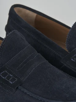 Mocassino tacco 2 cm blu camoscio