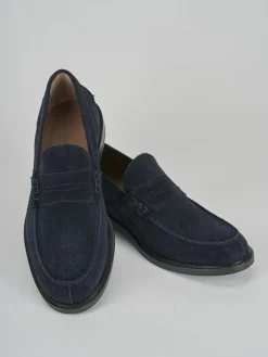 Mocassino tacco 2 cm blu camoscio