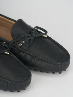 Mocassino tacco 1 cm blu pelle