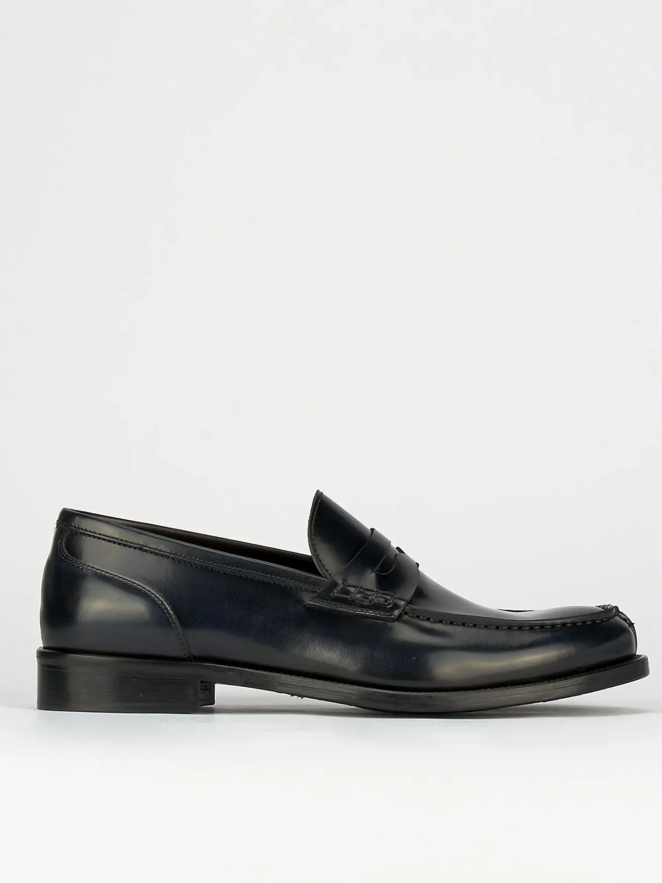 Mocassino tacco 2 cm blu pelle