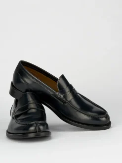 Mocassino tacco 2 cm blu pelle