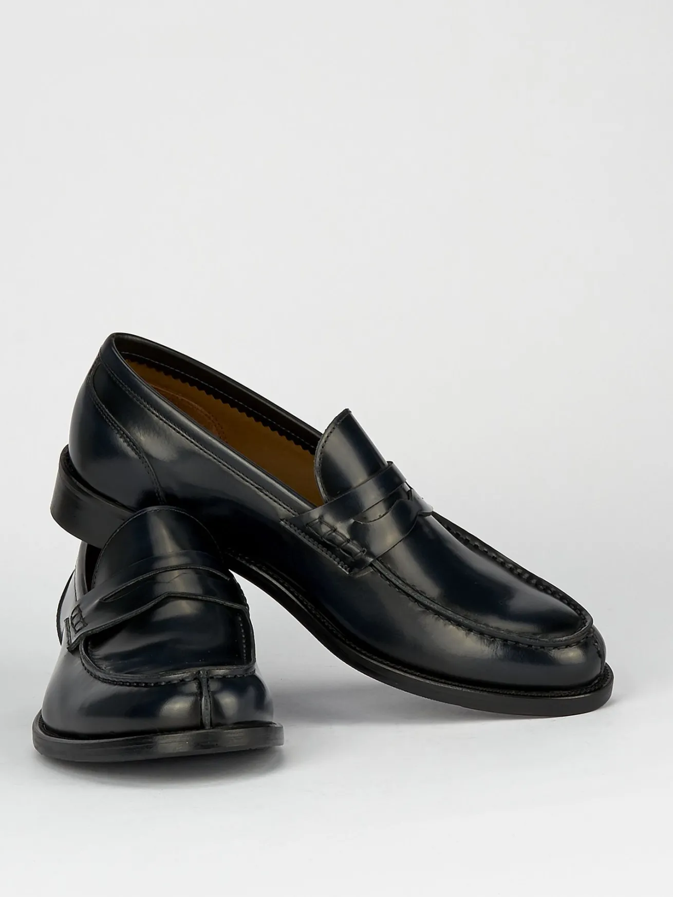 Mocassino tacco 2 cm blu pelle